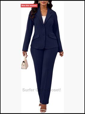 2 Piece Blazer Pants Set Long Sleeve Business Suit Dressy Pantsuit